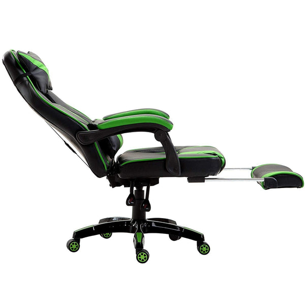 High Back Recliner Gaming Swivel Chair with Footrest & Adjustable Lumbar & Head Cushion, MR49 Black & Green - daals