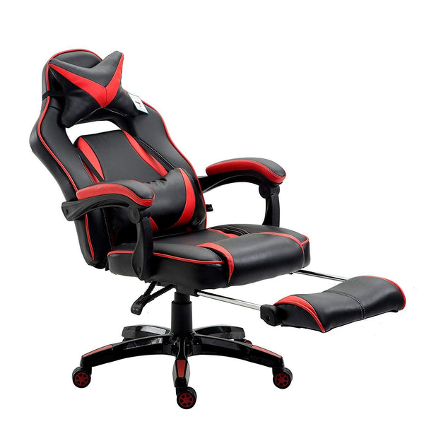 High Back Recliner Gaming Swivel Chair with Footrest & Adjustable Lumbar & Head Cushion, MR49 Black & Red - daals
