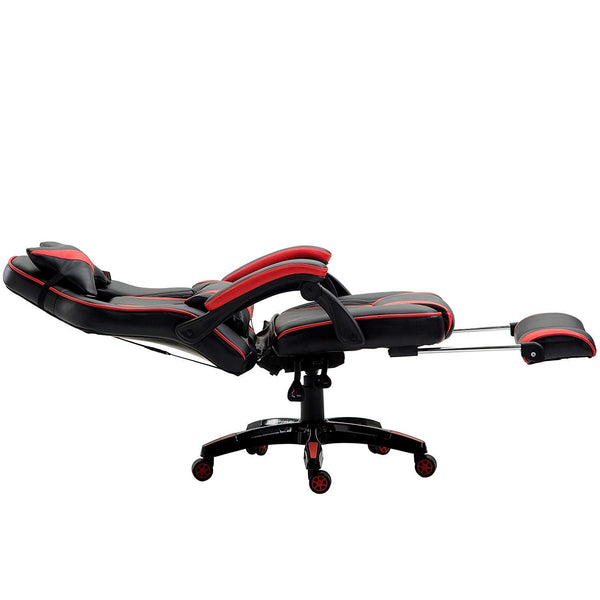 High Back Recliner Gaming Swivel Chair with Footrest & Adjustable Lumbar & Head Cushion, MR49 Black & Red - daals