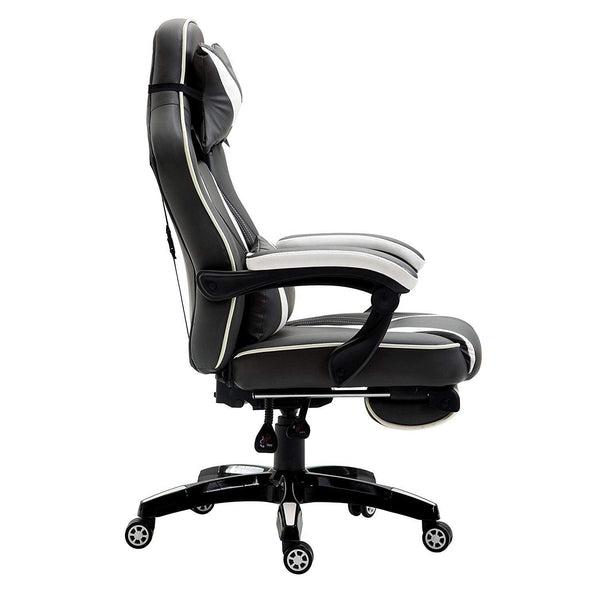 High Back Recliner Gaming Swivel Chair with Footrest & Adjustable Lumbar & Head Cushion, MR49 Black & White - daals
