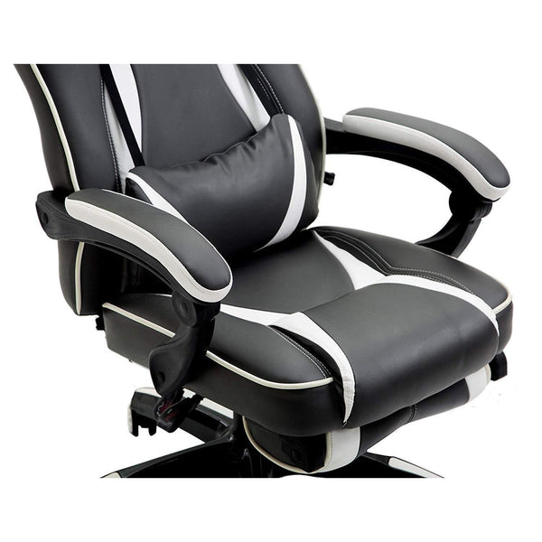 High Back Recliner Gaming Swivel Chair with Footrest & Adjustable Lumbar & Head Cushion, MR49 Black & White - daals