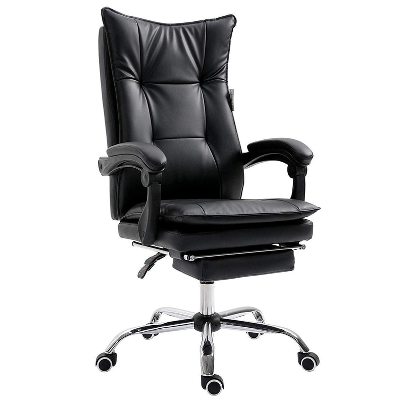 Executive Double Layer Padding Recline Office Desk Chair with Footrest, MR77 Black PU - daals