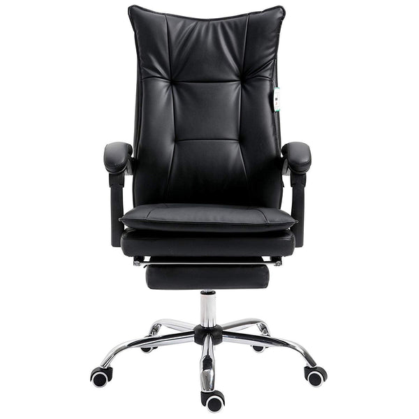 Executive Double Layer Padding Recline Office Desk Chair with Footrest, MR77 Black PU - daals