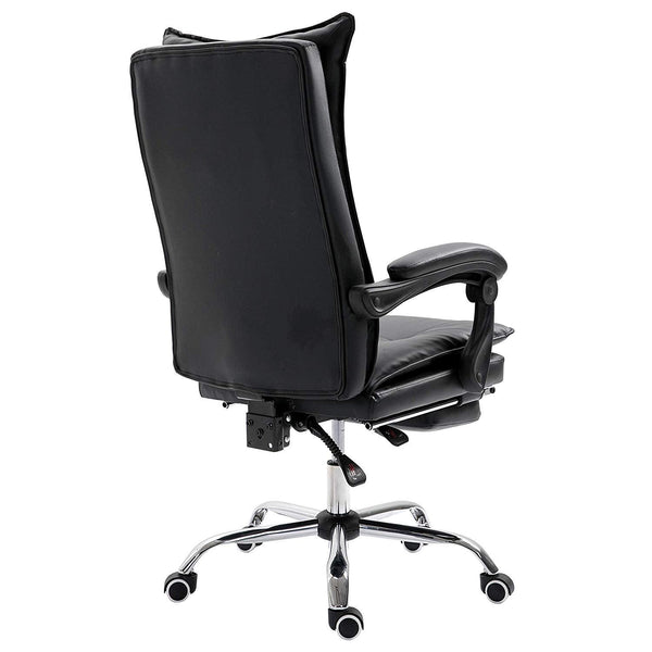 Executive Double Layer Padding Recline Office Desk Chair with Footrest, MR77 Black PU - daals