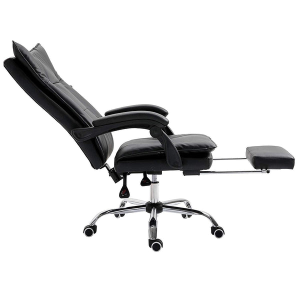 Executive Double Layer Padding Recline Office Desk Chair with Footrest, MR77 Black PU - daals