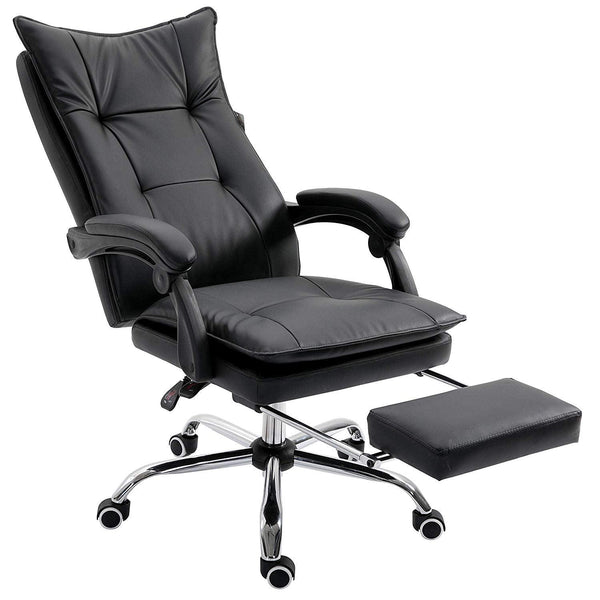 Executive Double Layer Padding Recline Office Desk Chair with Footrest, MR77 Black PU - daals