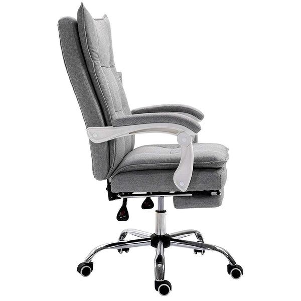 Executive Double Layer Padding Recline Office Desk Chair with Footrest, MR77 Grey Fabric - daals
