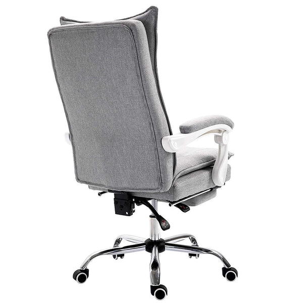 Executive Double Layer Padding Recline Office Desk Chair with Footrest, MR77 Grey Fabric - daals
