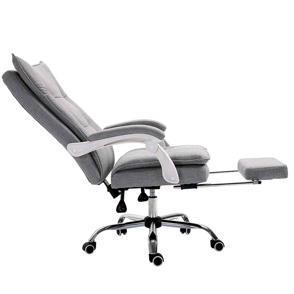 Executive Double Layer Padding Recline Office Desk Chair with Footrest, MR77 Grey Fabric - daals
