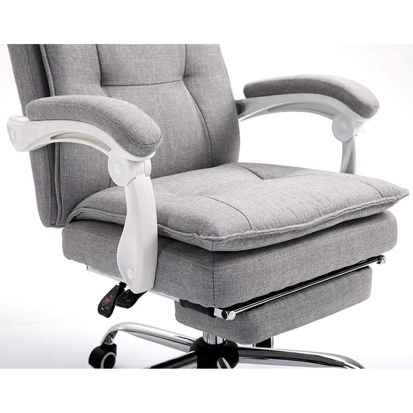 Executive Double Layer Padding Recline Office Desk Chair with Footrest, MR77 Grey Fabric - daals