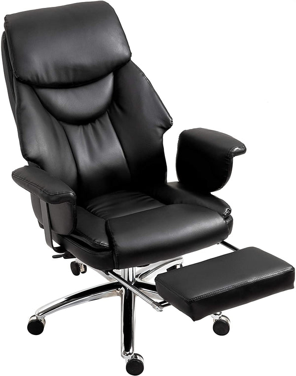 Abraham Wingback Style Office Chair with Footrest in Black PU Leather