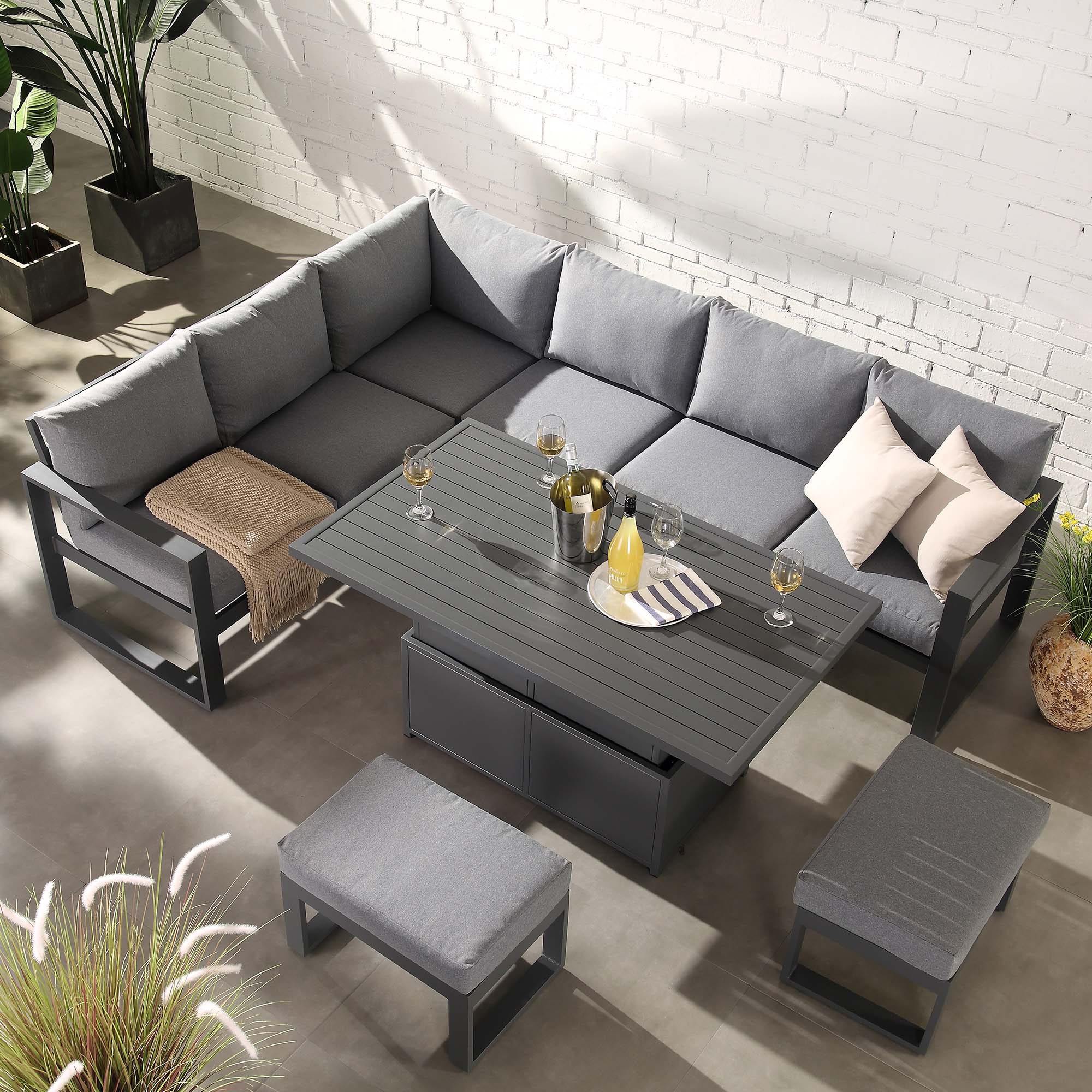 Albany Aluminium Large Corner Casual Dining Set with Rising Table