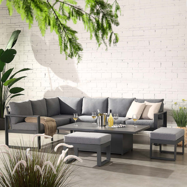 Albany Aluminium Large Corner Casual Dining Set with Rising Table, Gray