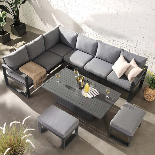 Albany Aluminium Large Corner Casual Dining Set with Rising Table, Gray