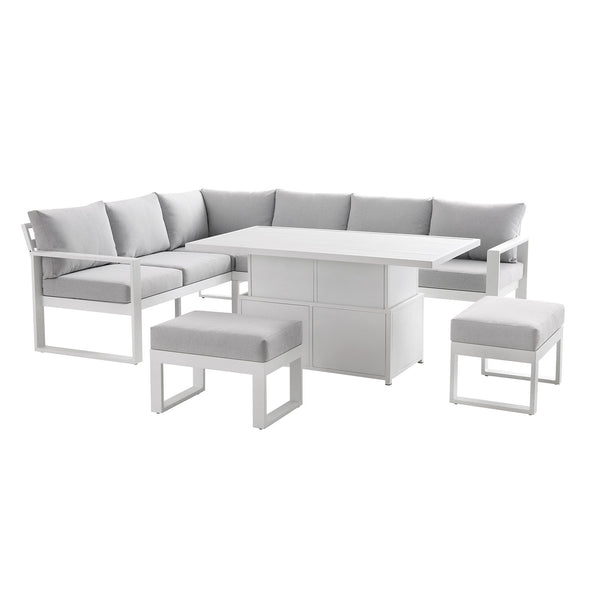 Albany Aluminum Large Corner Casual Dining Set with Rising Table, White