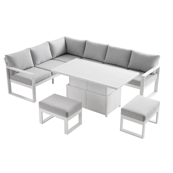 Albany Aluminum Large Corner Casual Dining Set with Rising Table, White