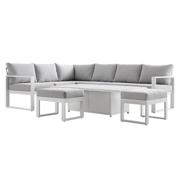 Albany Aluminum Large Corner Casual Dining Set with Rising Table, White