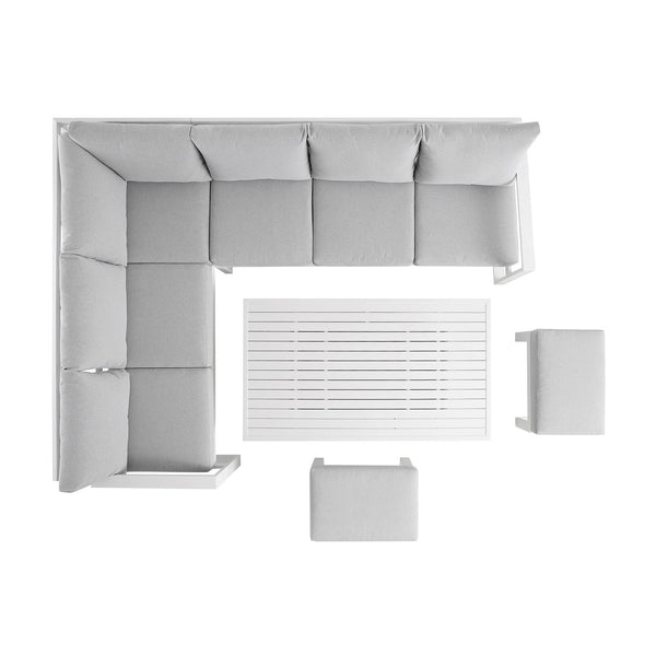 Albany Aluminum Large Corner Casual Dining Set with Rising Table, White