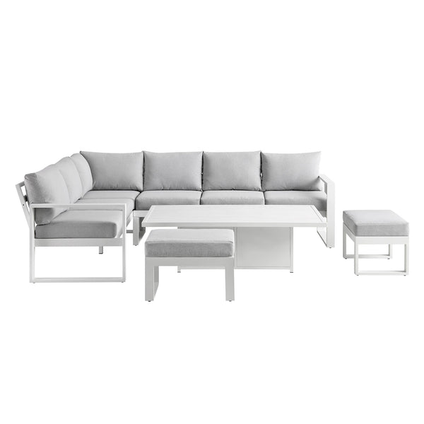 Albany Aluminum Large Corner Casual Dining Set with Rising Table, White