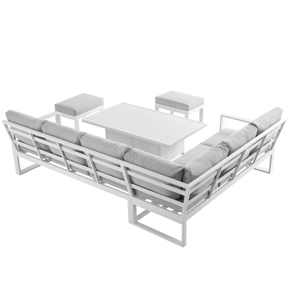 Albany Aluminum Large Corner Casual Dining Set with Rising Table, White
