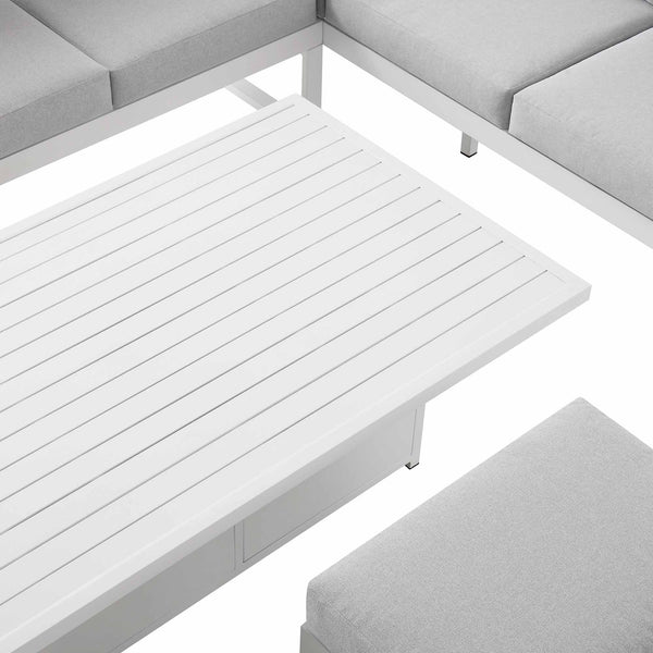 Albany Aluminum Large Corner Casual Dining Set with Rising Table, White