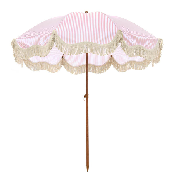 Gabriel Pink and White Striped Fringed Parasol with Tilt