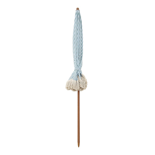 Gabriel Sage Green and White Striped Fringed Parasol with Tilt