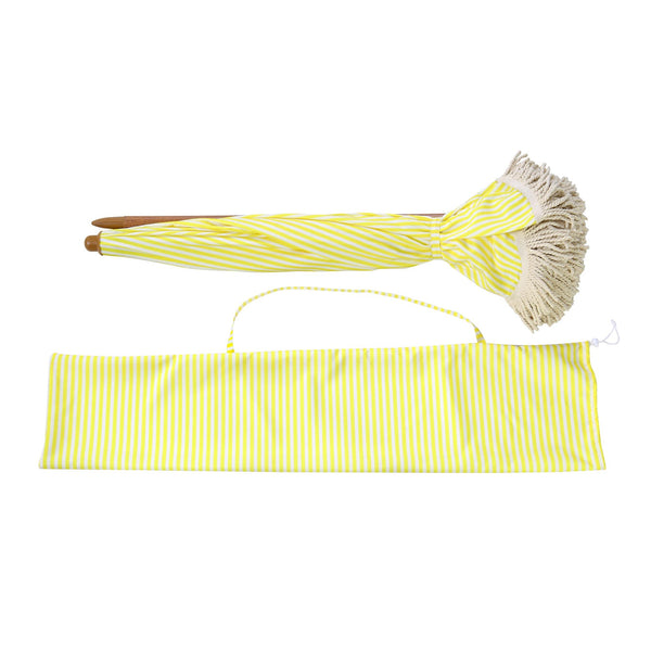Gabriel Yellow and White Striped Fringed Parasol with Tilt