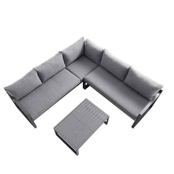 Albany Aluminum Corner Sofa Set with Reclining Back and Coffee Table, Gray