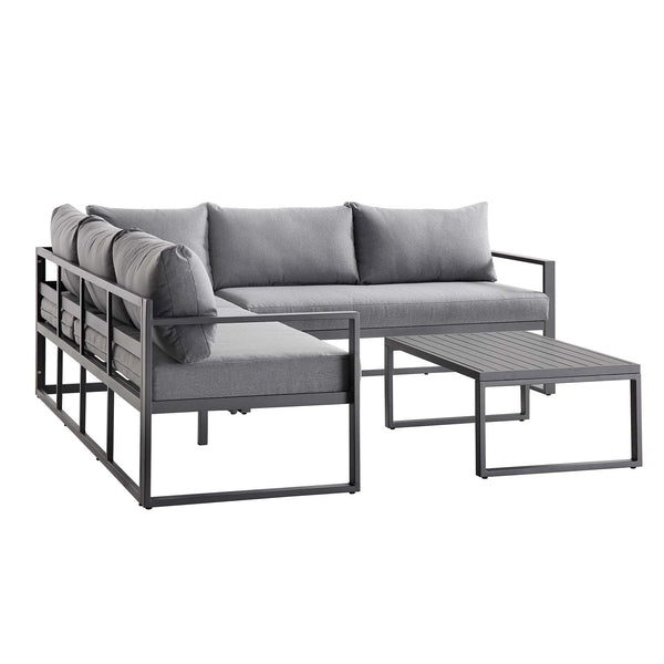 Albany Aluminum Corner Sofa Set with Reclining Back and Coffee Table, Gray