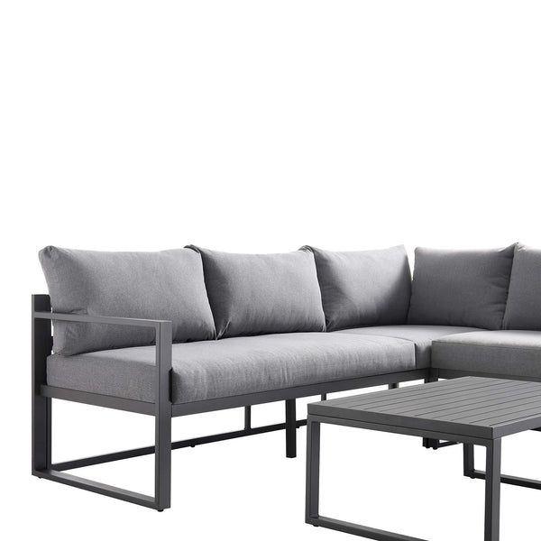 Albany Aluminum Corner Sofa Set with Reclining Back and Coffee Table, Gray