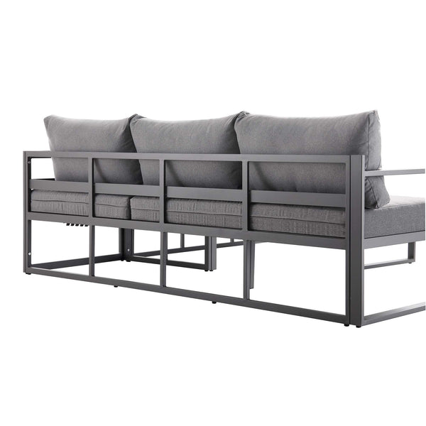 Albany Aluminum Corner Sofa Set with Reclining Back and Coffee Table, Gray