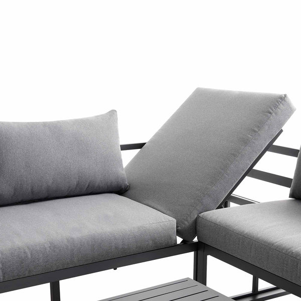 Albany Aluminum Corner Sofa Set with Reclining Back and Coffee Table, Gray
