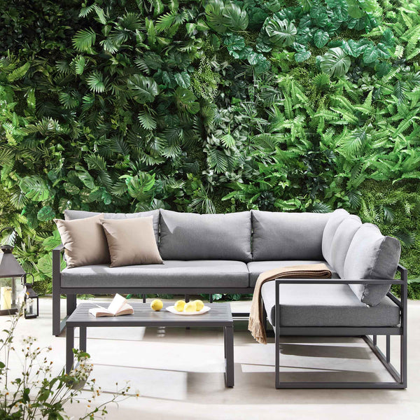 Albany Aluminum Corner Sofa Set with Reclining Back and Coffee Table, Gray