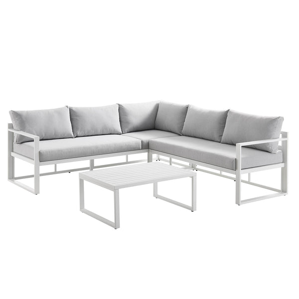 Albany Aluminum Corner Sofa Set with Reclining Back and Coffee Table, White