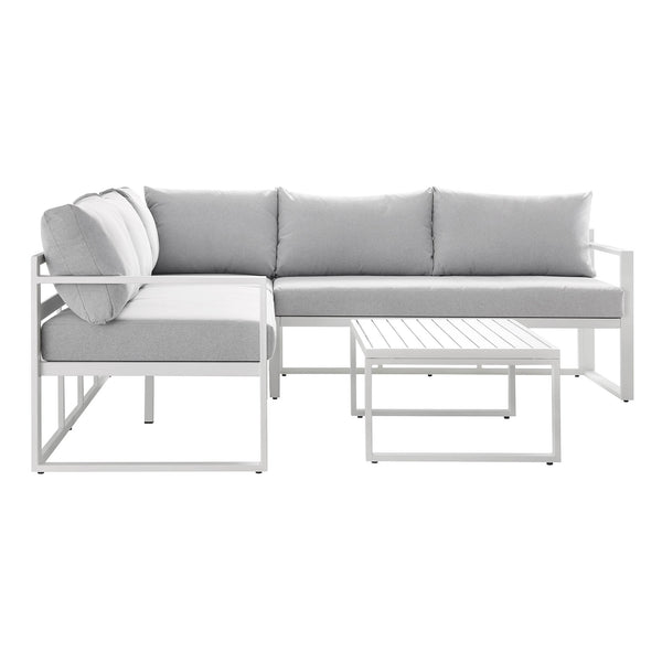 Albany Aluminum Corner Sofa Set with Reclining Back and Coffee Table, White