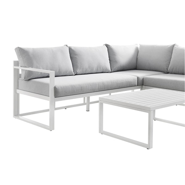 Albany Aluminum Corner Sofa Set with Reclining Back and Coffee Table, White