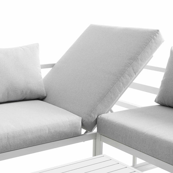 Albany Aluminum Corner Sofa Set with Reclining Back and Coffee Table, White