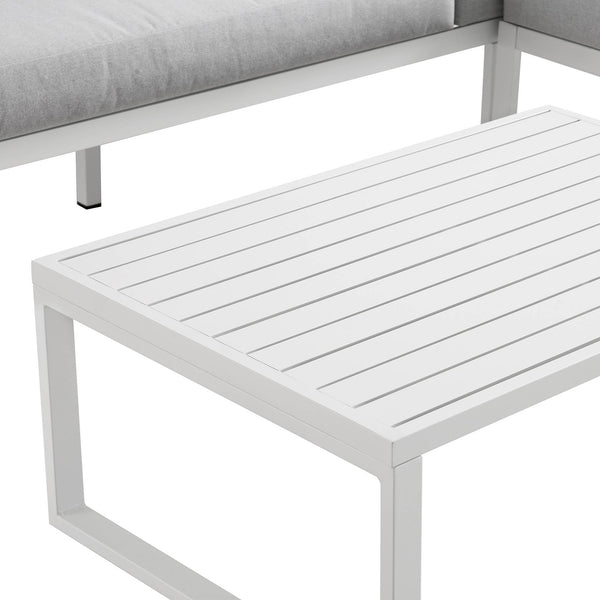 Albany Aluminum Corner Sofa Set with Reclining Back and Coffee Table, White