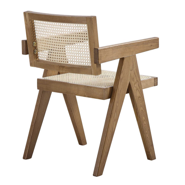 Jeanne Light Walnut Cane Rattan Solid Beech Wood Dining Chair