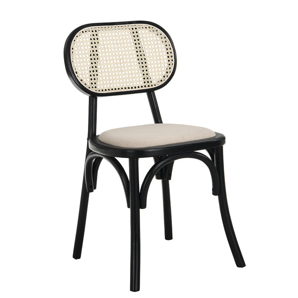 Anya Set of 2 Cane Rattan and Upholstered Dining Chairs in Black