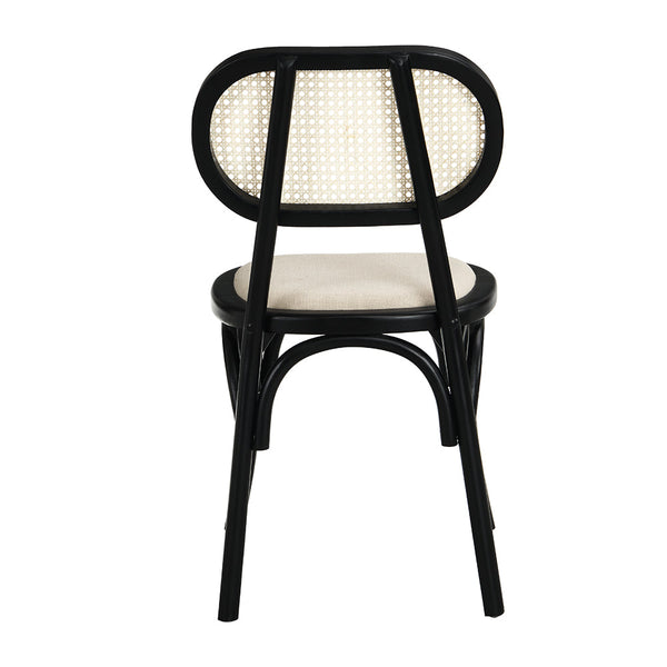 Anya Set of 2 Cane Rattan and Upholstered Dining Chairs in Black