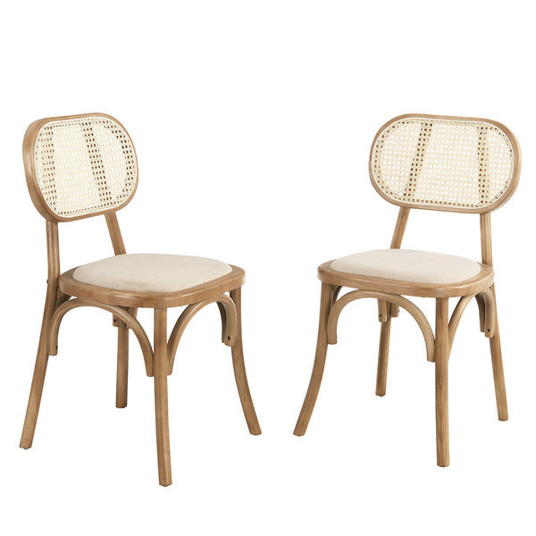 Anya Set of 2 Cane Rattan and Upholstered Dining Chairs in Natural