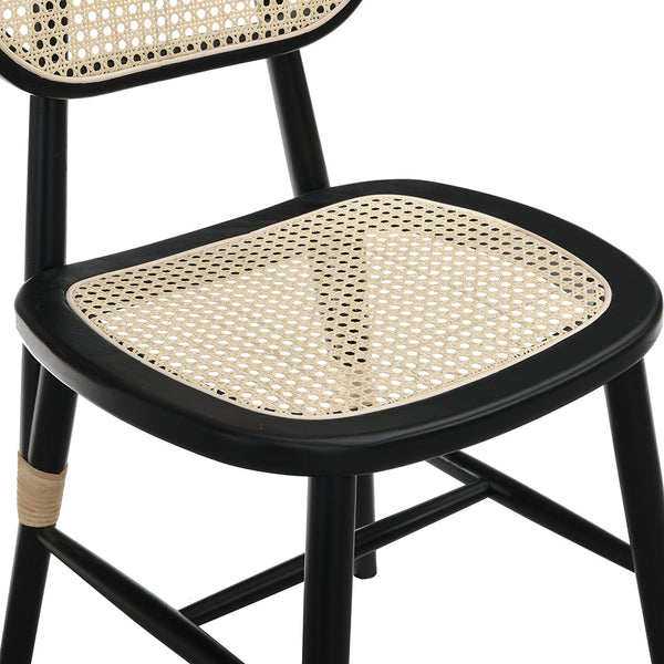 Anya+ Set of 2 Cane Rattan and Upholstered Dining Chairs, Black