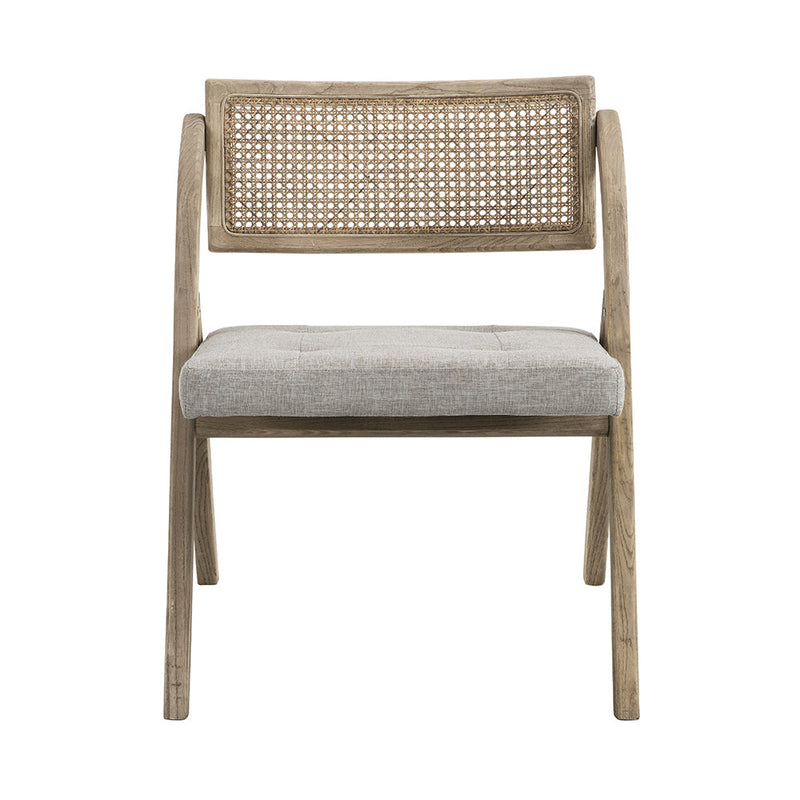 Bordon Natural Cane Rattan Folding Chair with Gray Upholstered Seat