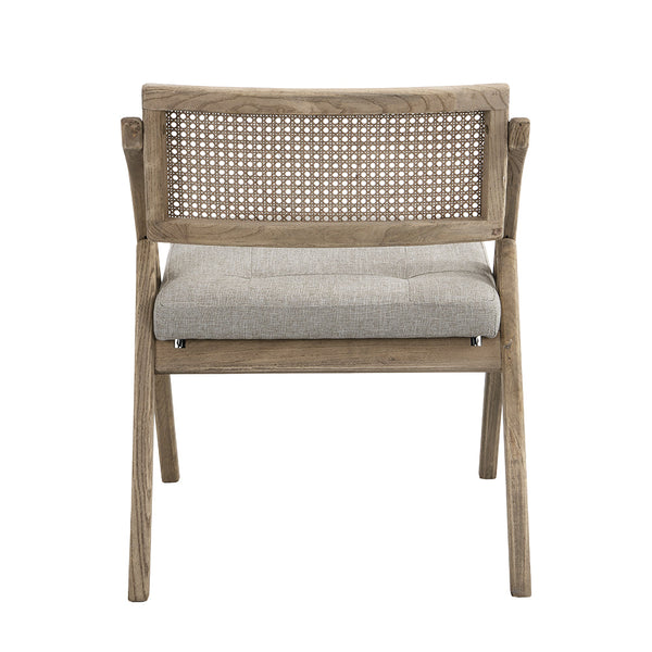 Bordon Natural Cane Rattan Folding Chair with Gray Upholstered Seat