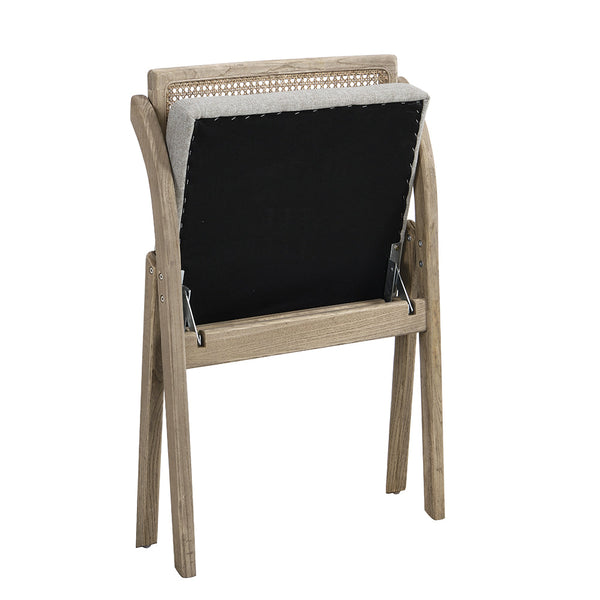 Bordon Natural Cane Rattan Folding Chair with Gray Upholstered Seat