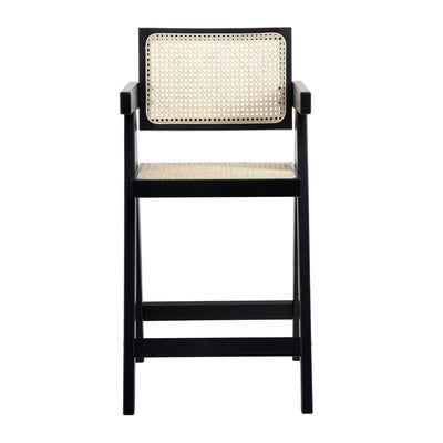 Jeanne Black Cane Rattan Solid Beech Wood Counter Stool