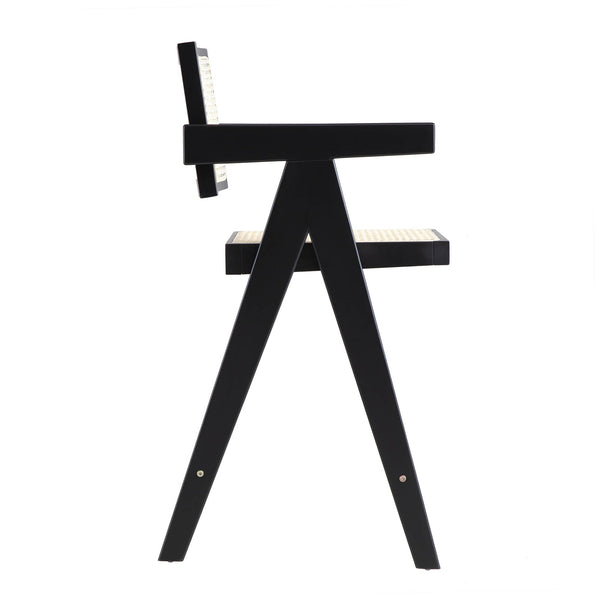 Jeanne Black Cane Rattan Solid Beech Wood Counter Stool