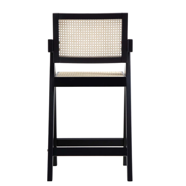 Jeanne Black Cane Rattan Solid Beech Wood Counter Stool